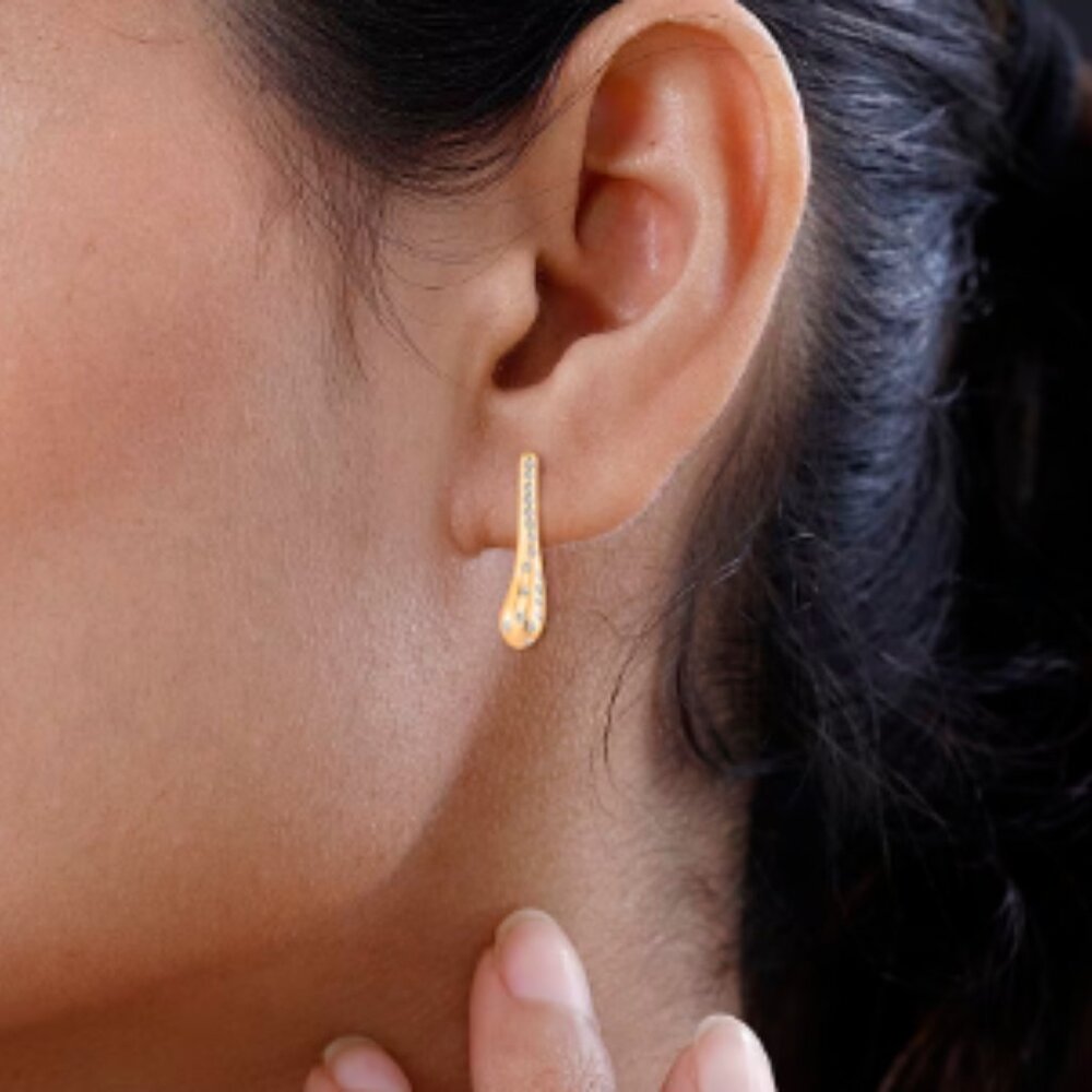 Simulated Diamond Earrings in Goldtone and Stainless Steel - Picture 3 of 4